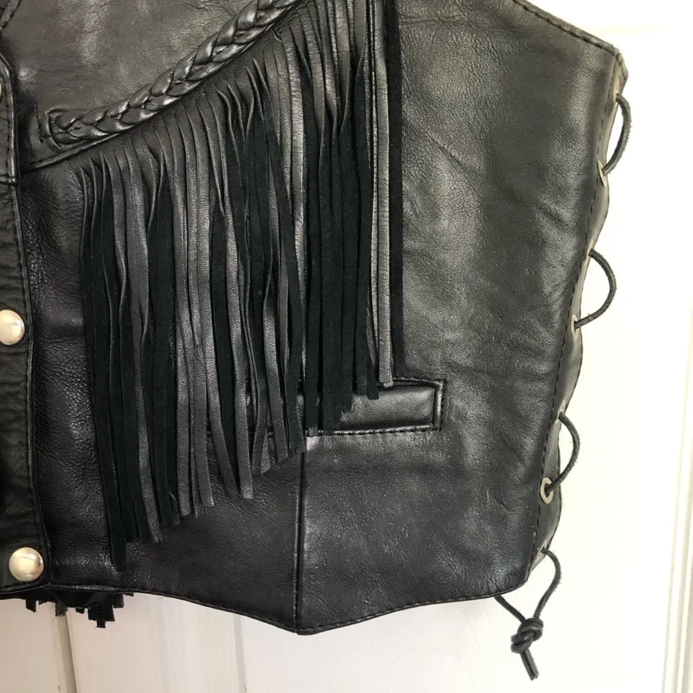 Vintage Black UNIK Leather Rose Motorcycle Jacket Vest Size M Size M - Image 3