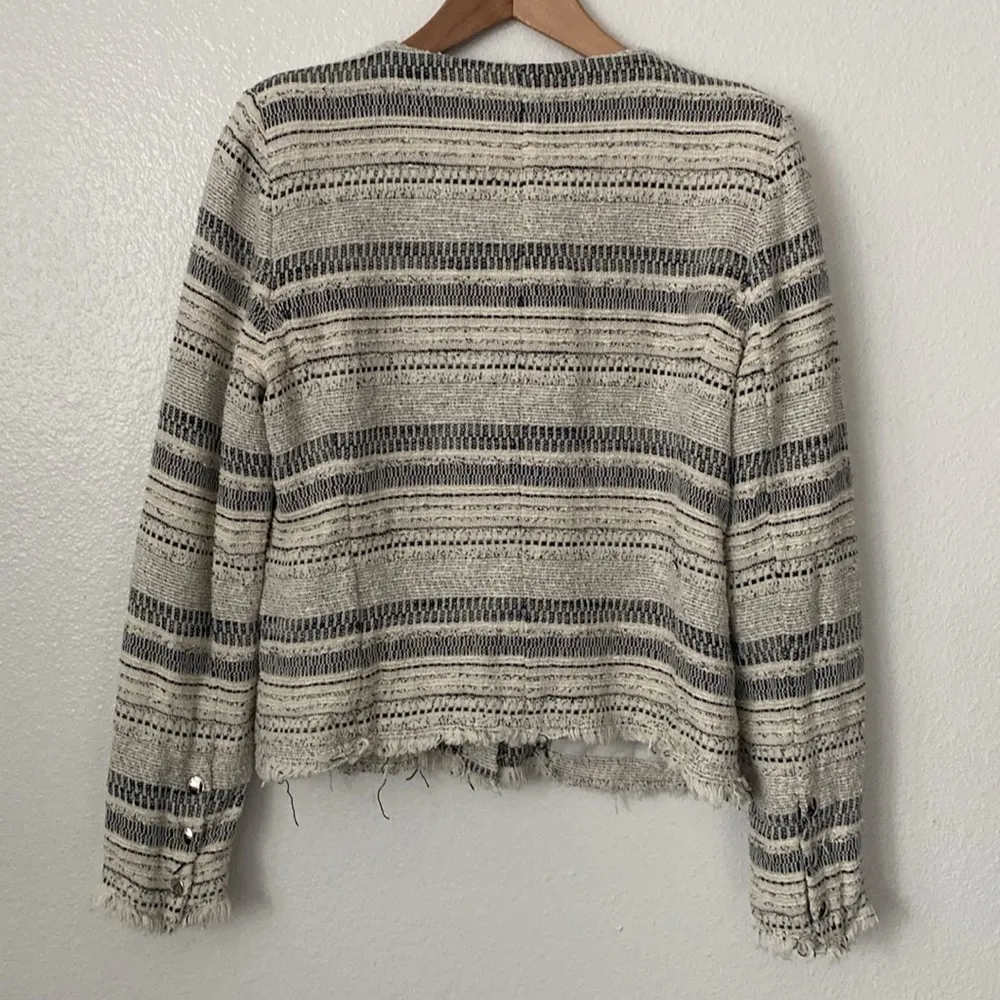 Iro XS Lizzie Tweed Boucle Distressed Black and Cream Zip Up Blazer Jacket - Image 9