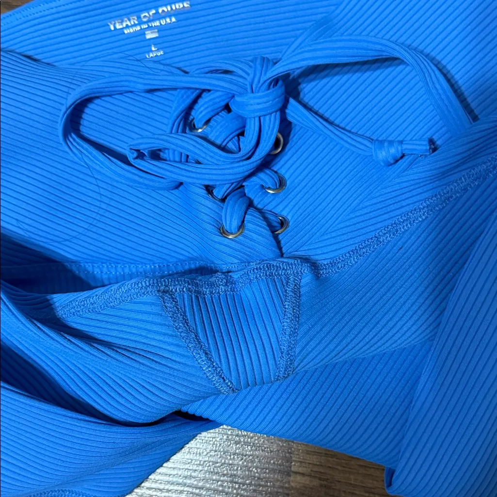 Year of Ours Electric Blue Ribbed Leggings Size L - Image 3