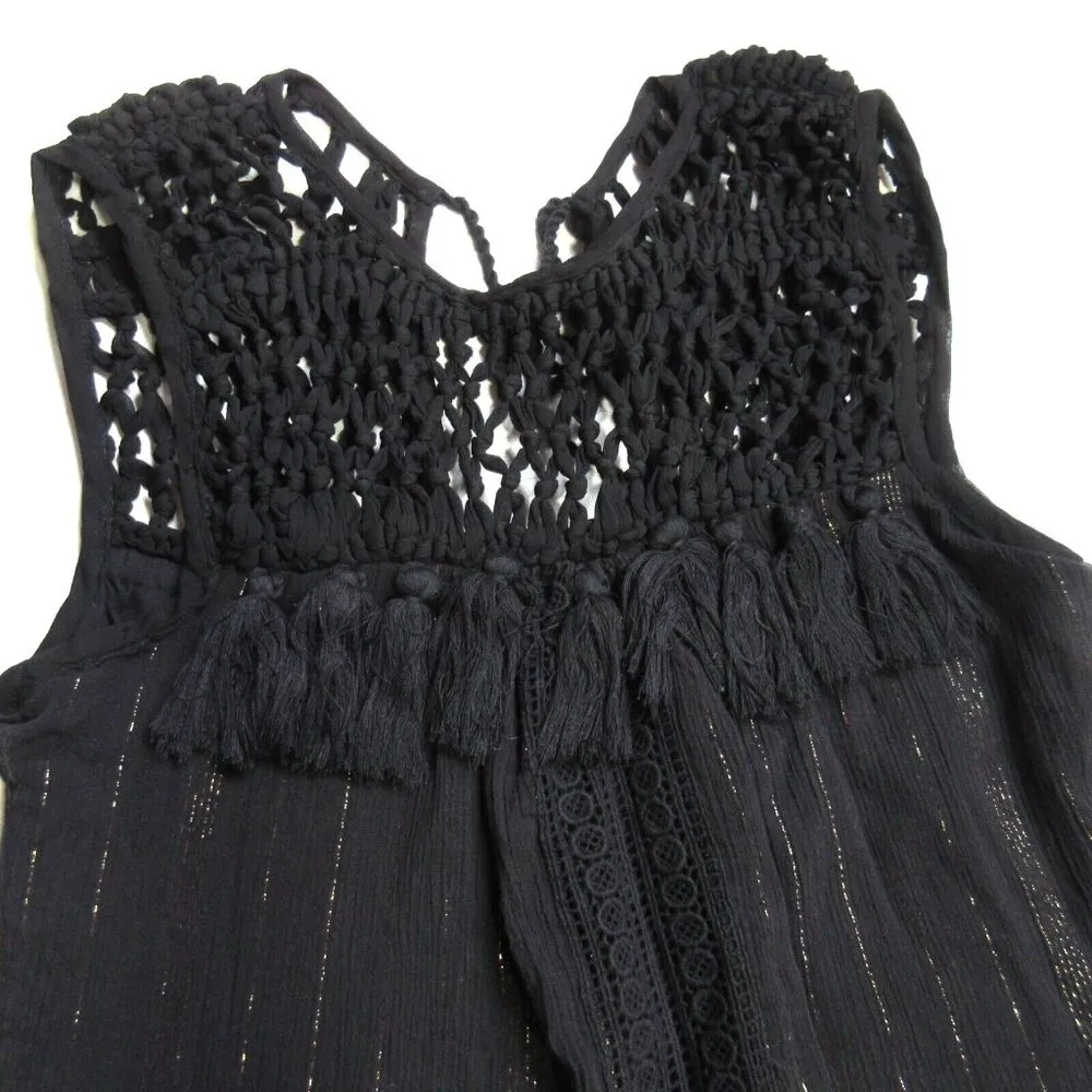 NWT Anthropologie Maeve Abilene in Black Tassel Crocheted Yoke Maxi Dress XS - Image 8