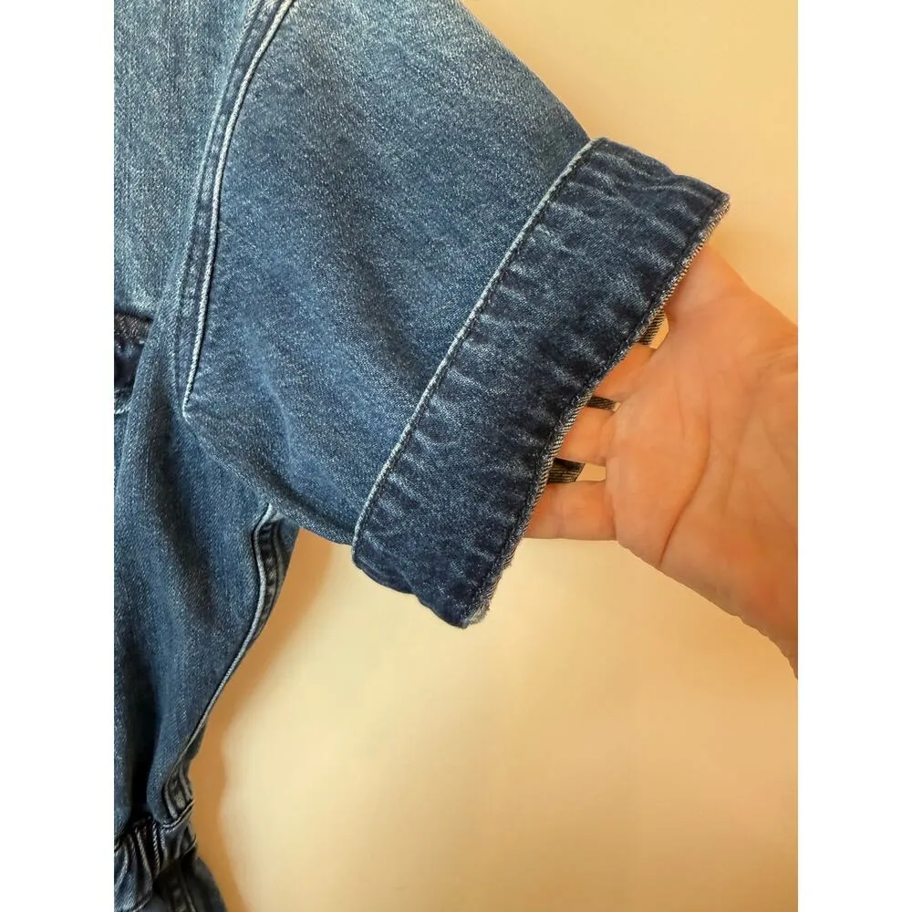 We Wore What Zip Up Straight Leg Jumpsuit Cotton Dark Denim Blue Women's Small - Image 5