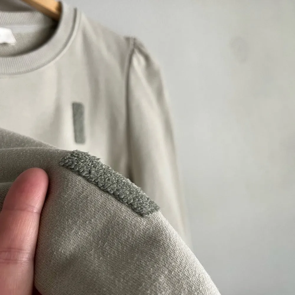 Bohme light green abstract pullover puff shoulder sweatshirt neutral cozy fall - Image 5