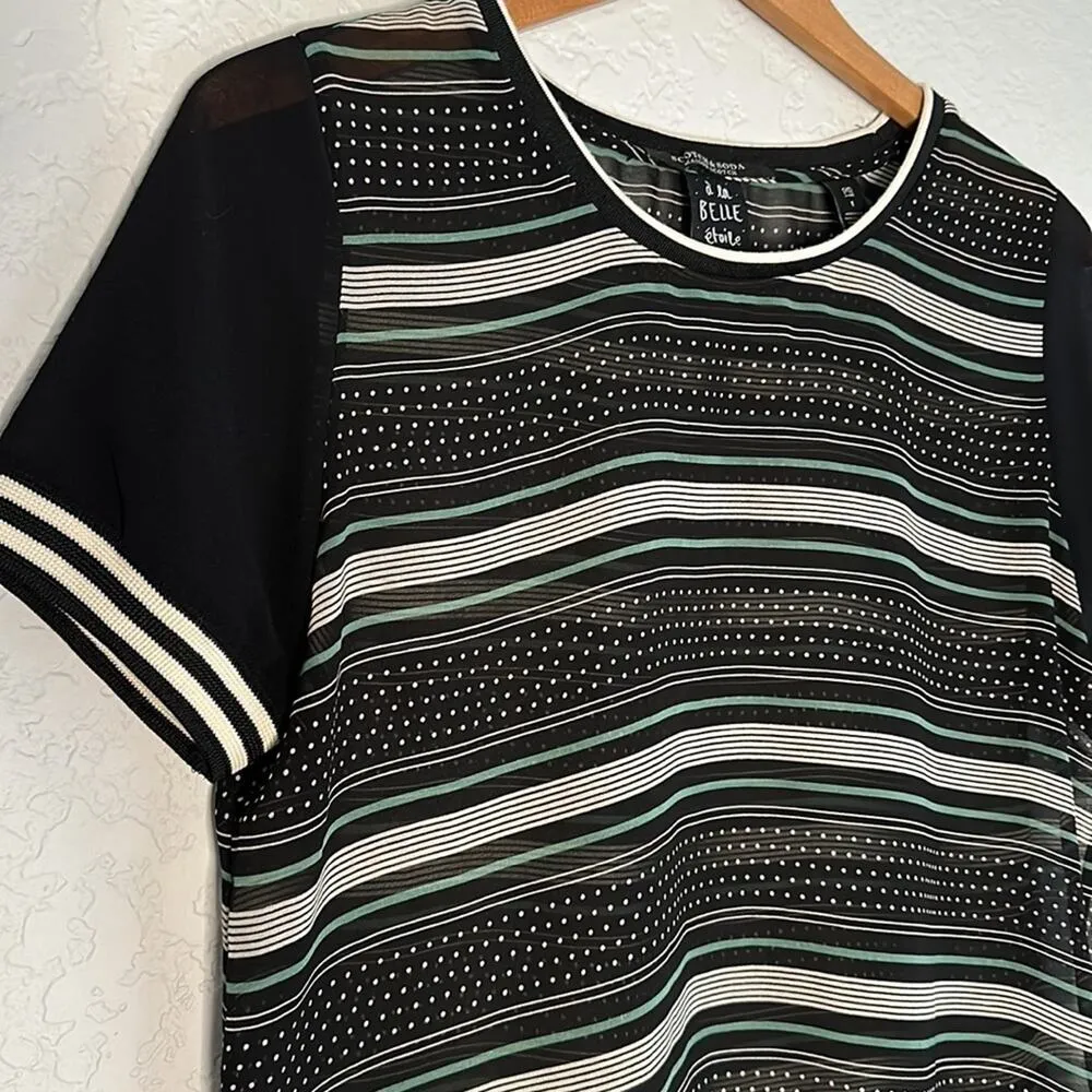 NEW Scotch & Soda Maison Scotch Black Stripe Sheer Top Y2K Indie European Size 1 - Image 4