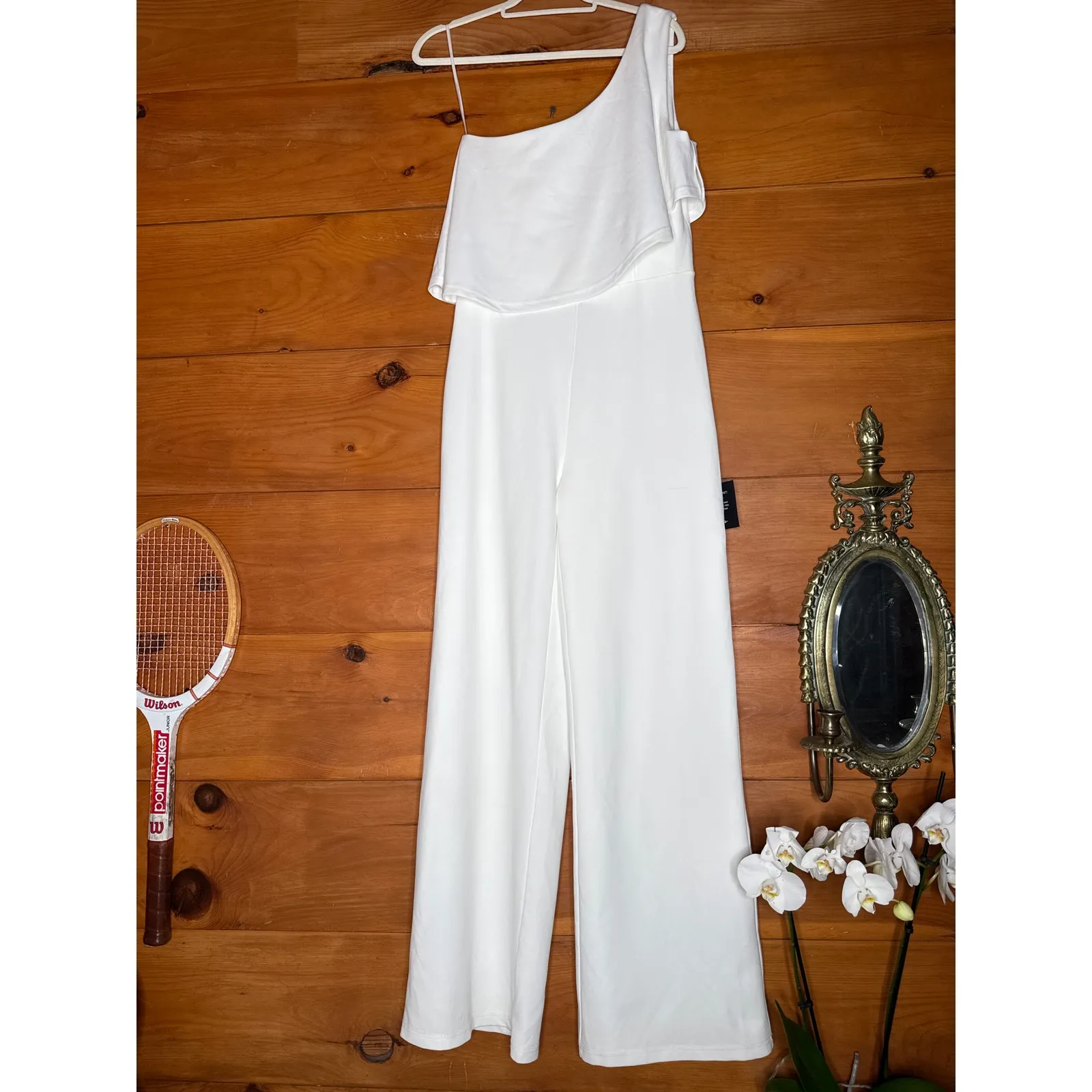 NWT Lulus Flawless Vibes White One-Shoulder Tiered Wide-Leg Jumpsuit Elegant L - Image 2
