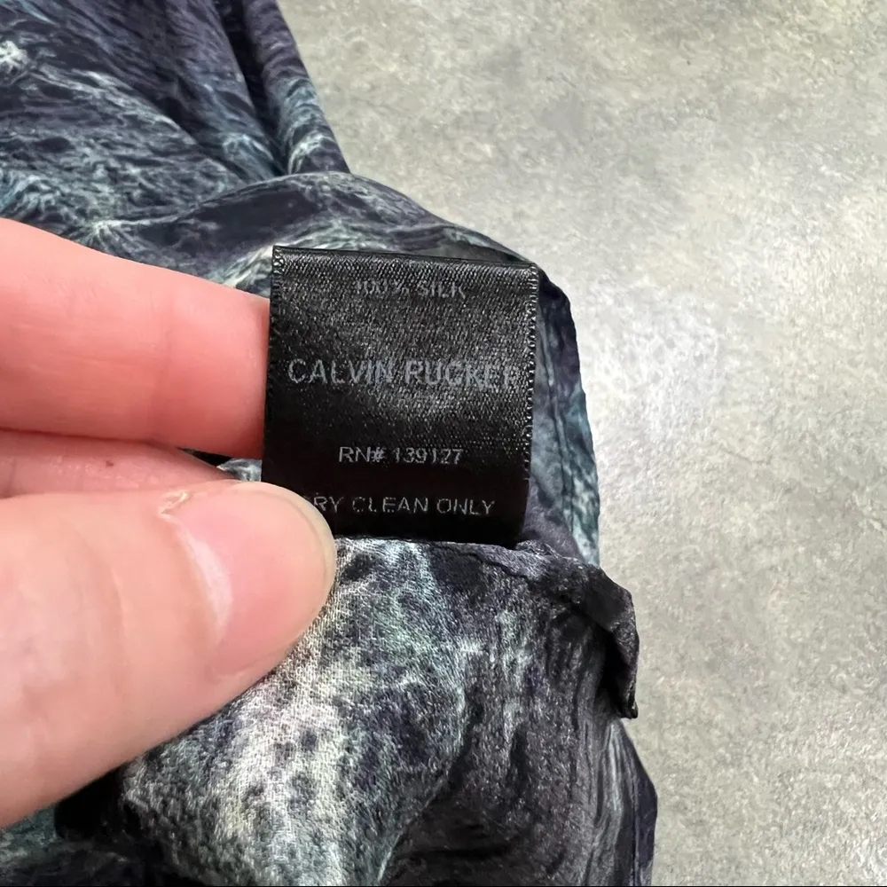 CALVIN RUCKER 100% Silk Tunic Sheer Dress Blue Ocean Wave Womens Sz M Beach EUC Size M - Image 4