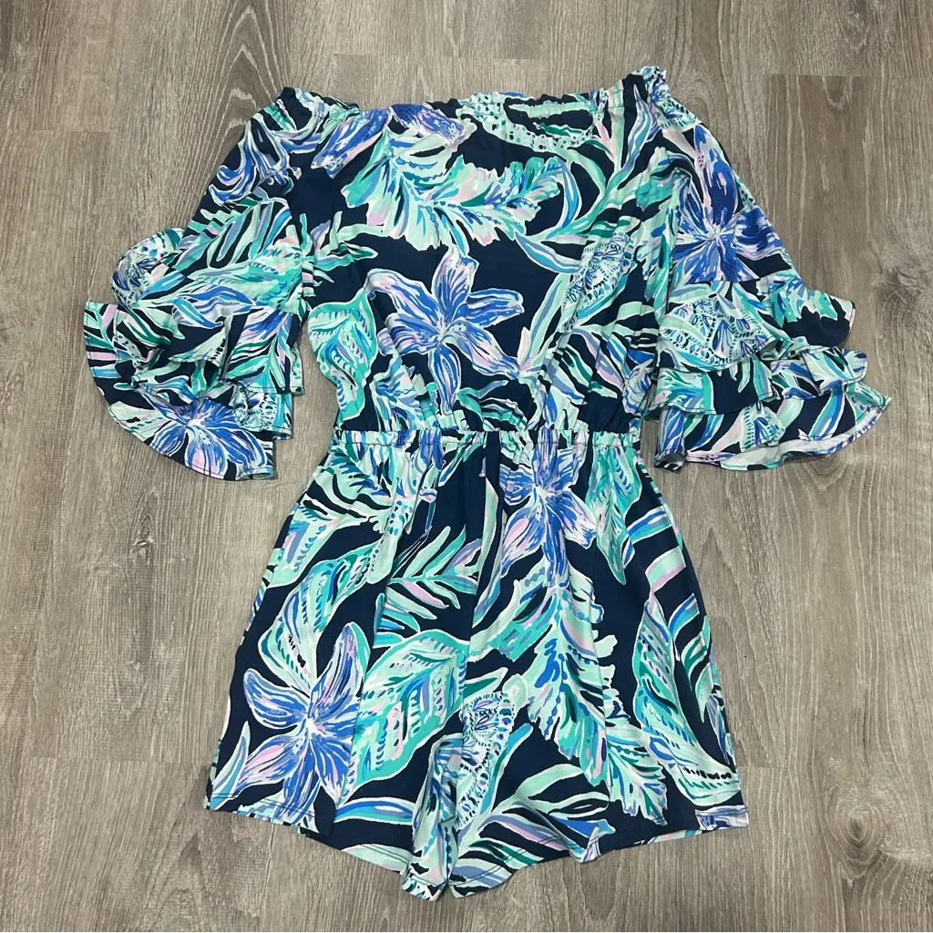 Lilly Pulitzer Calla Printed Off-The-Shoulder High Tide Romper - Image 3