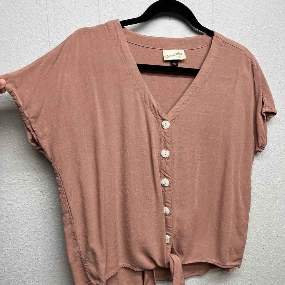 Universal Thread Tie Front Womens Relaxed Crop Feminine Casual Womens Top Sz XS - Image 5