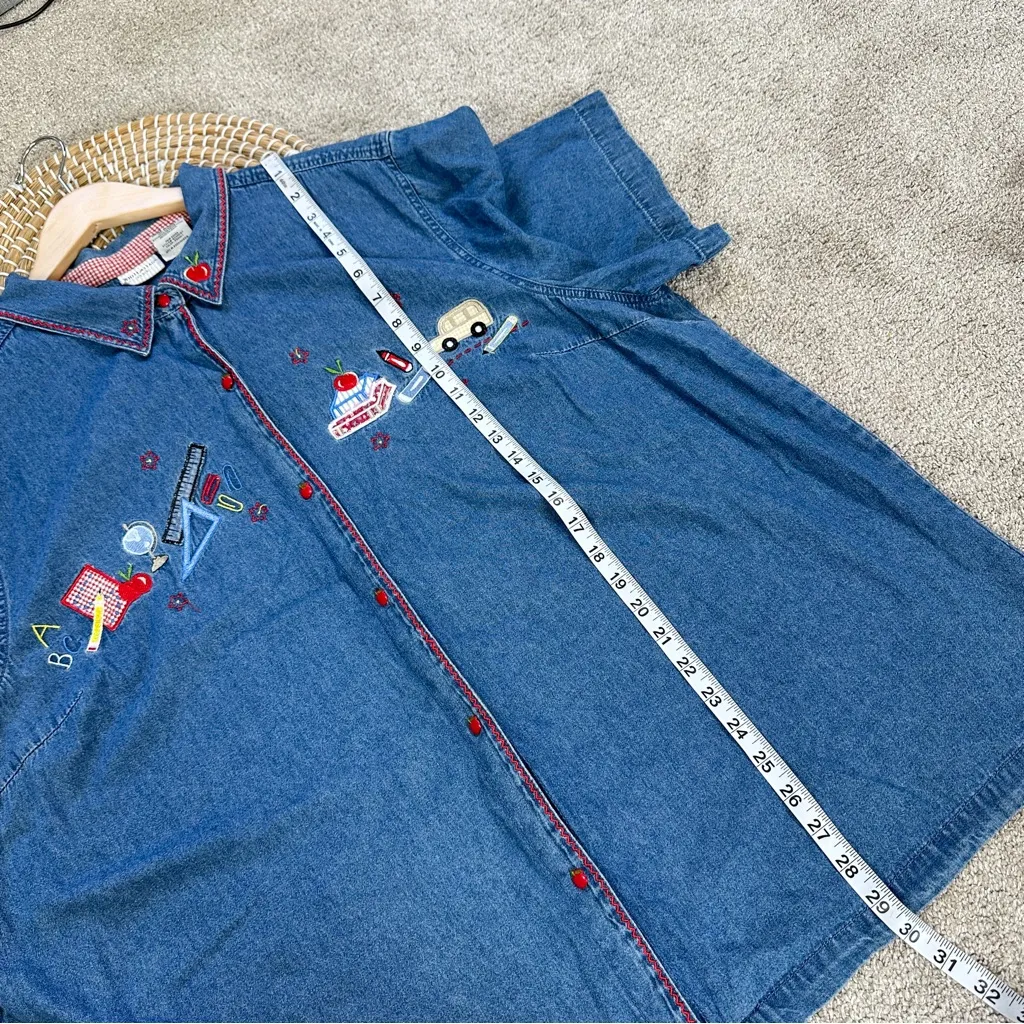 White Stag Vintage Denim Button Down Shirt Cherry School Embroidered 22W/24W - Image 12