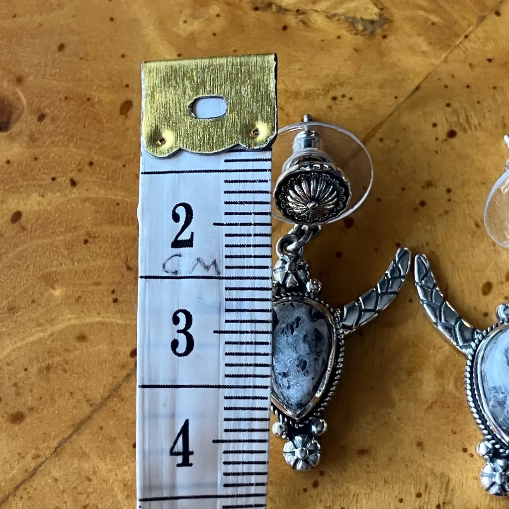 White Buffalo Turquoise Sterling Silver Horn Earrings - Image 3