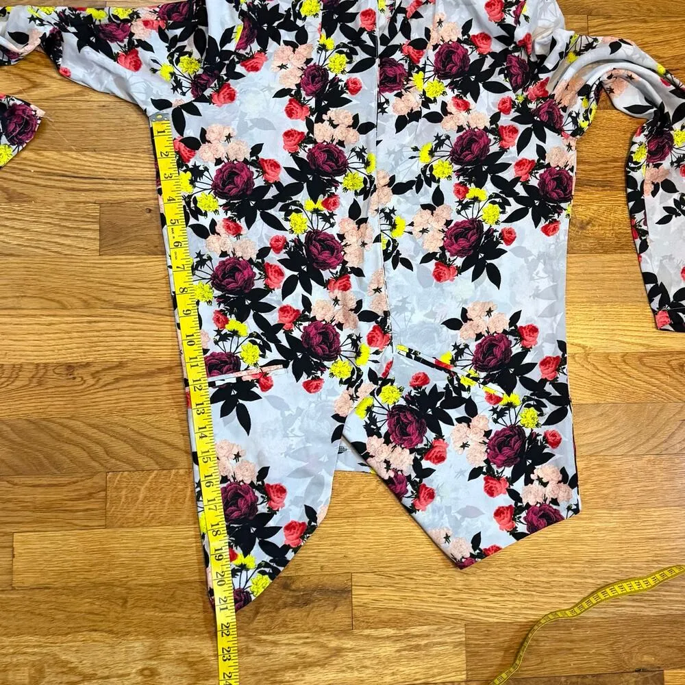 ASTR Womens Gray Pink Floral Open Front Long Sleeve Light Draped Cardigan Blazer - Image 4