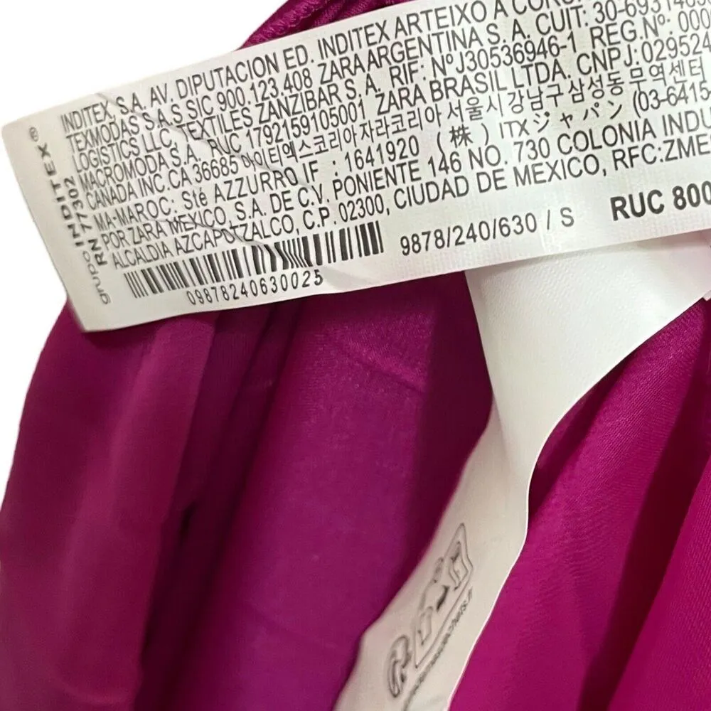 ZARA  Pleated Satin Shirt Maxi Full Length A Line Pink Barbiecore 9878240 Size S - Image 6