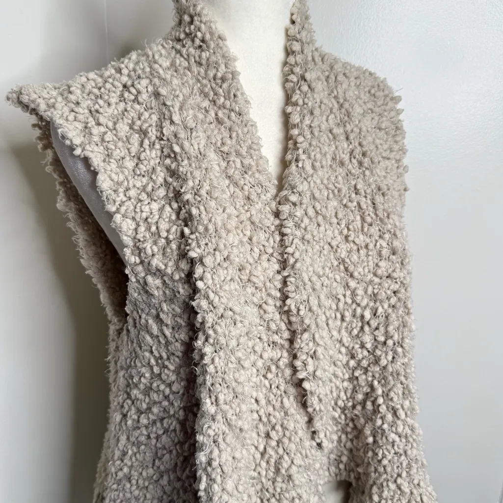 Coffeeshop Beige Open Front Cardigan Vest Women’s Sz Small Boho Neutral Texured Tan - Image 2