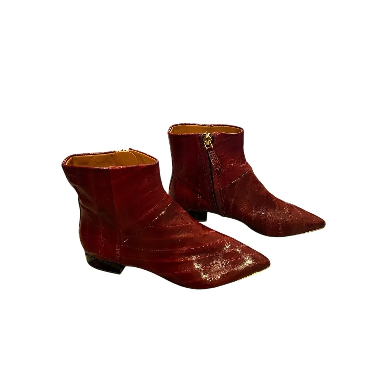New! Tory Burch 'Lila' Booties Genuine Eel Leather Red Womens Size 5 M MSRP $498 - Image 4