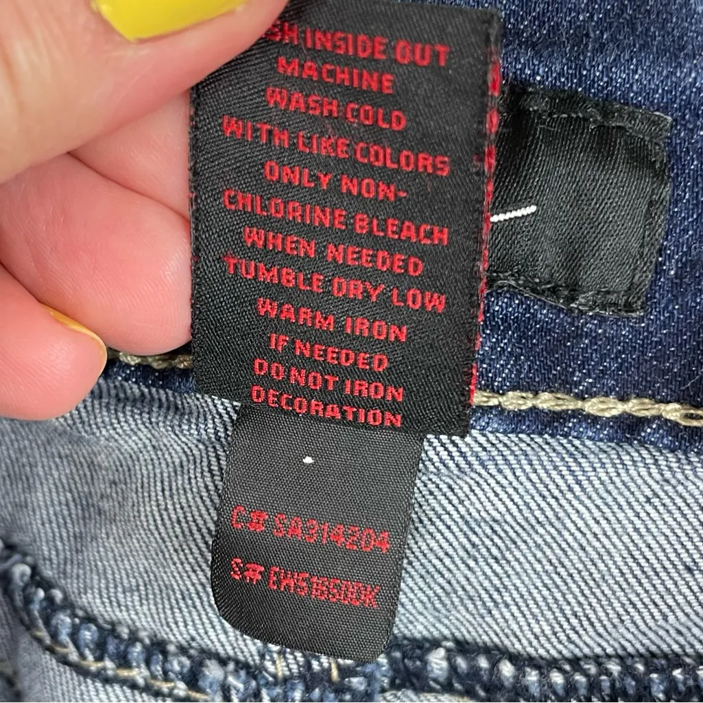 Earl Jean Straight Leg Embellished Embroidered Rhinestone Pocket Jeans Size 6 Blue - Image 7