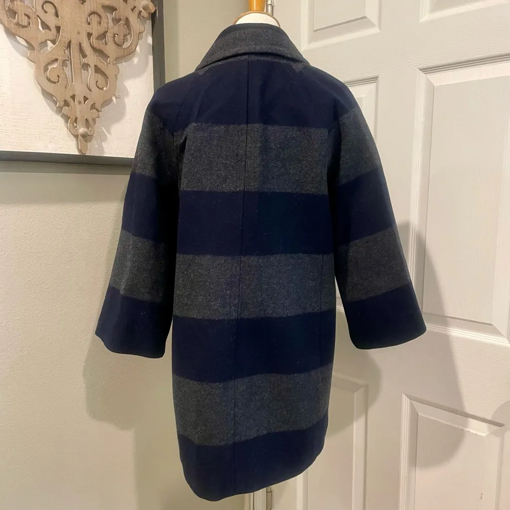 J Crew Y2K  Stripe Wool Blend Pea Coat Jacket Women 12 Quiet Luxury Old Money - Image 3