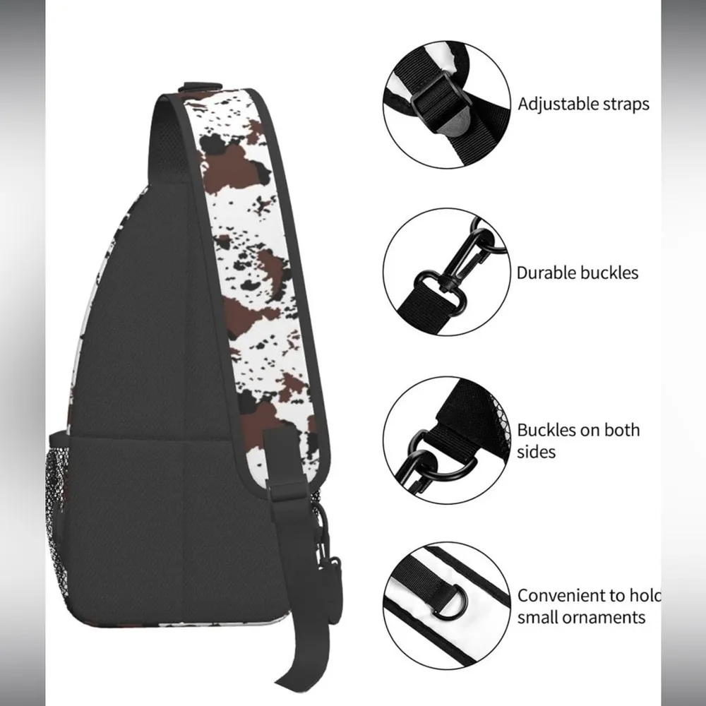 Cow Print Sling Crossbody Adjustable Shoulder Strap NWT Brown - Image 5