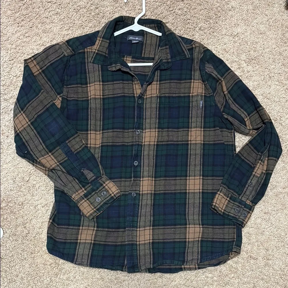 Eddie Bauer Green and Brown Plaid Shirt - Image 2