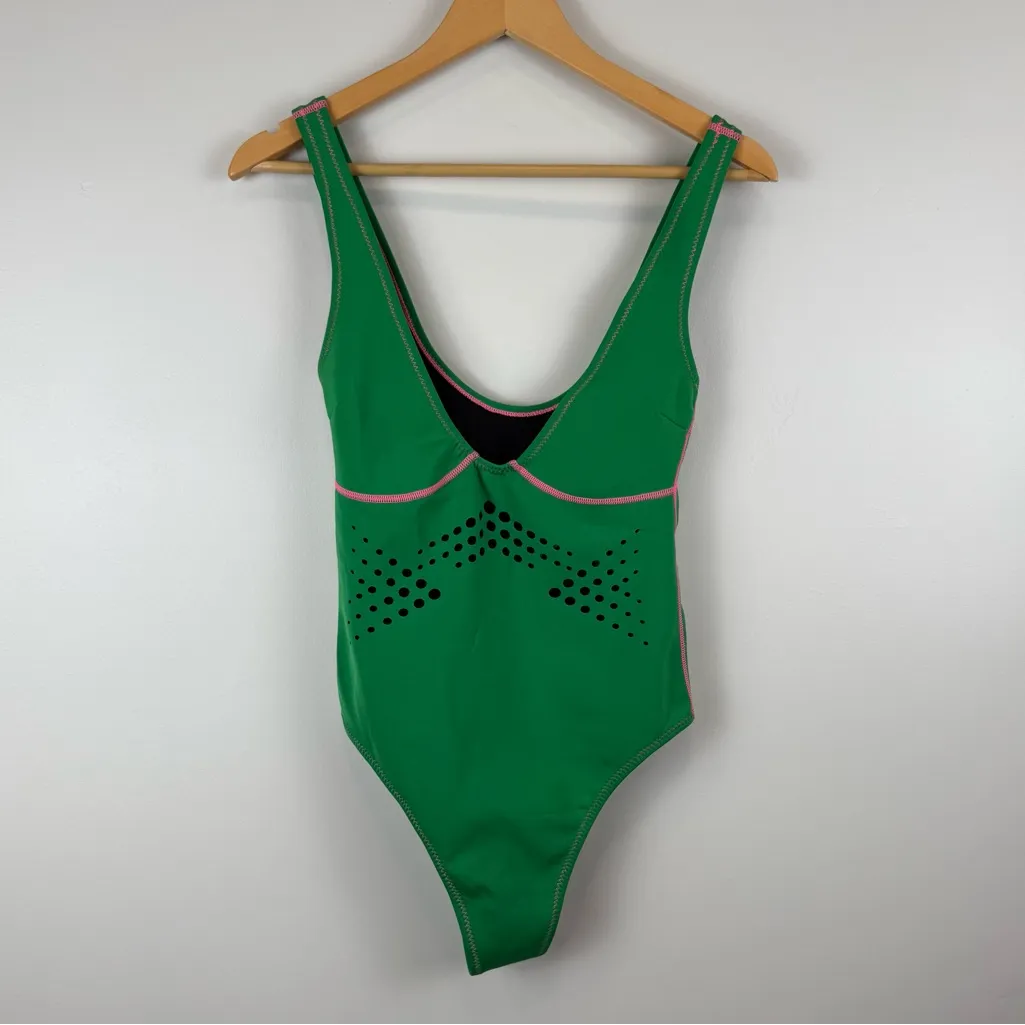 ROWLEY Cynthia Rowley Maui Perforated Racy V Neck Neoprene Swimsuit Large Women - Image 2