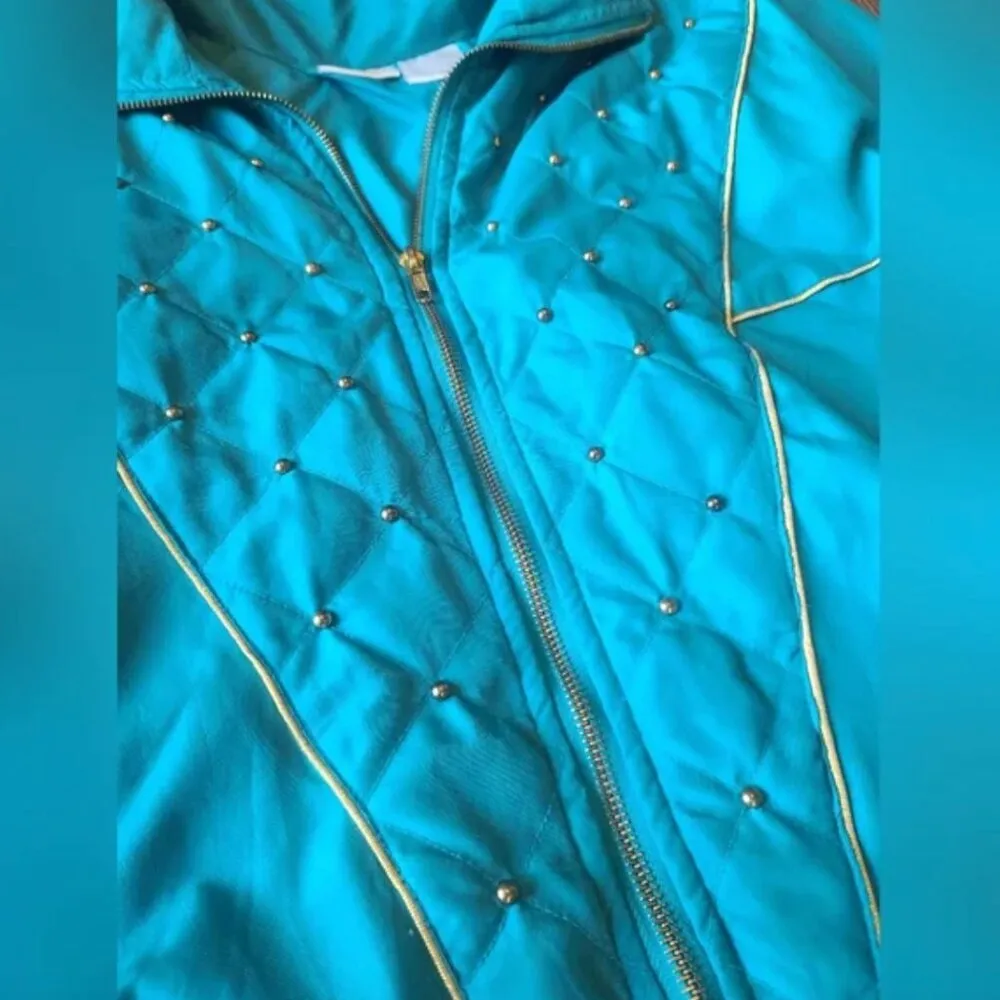 Vintage 80 90s Blair Boutique Windbreaker 2 Piece Set M Stud Blue Gold High Neck Size M - Image 4