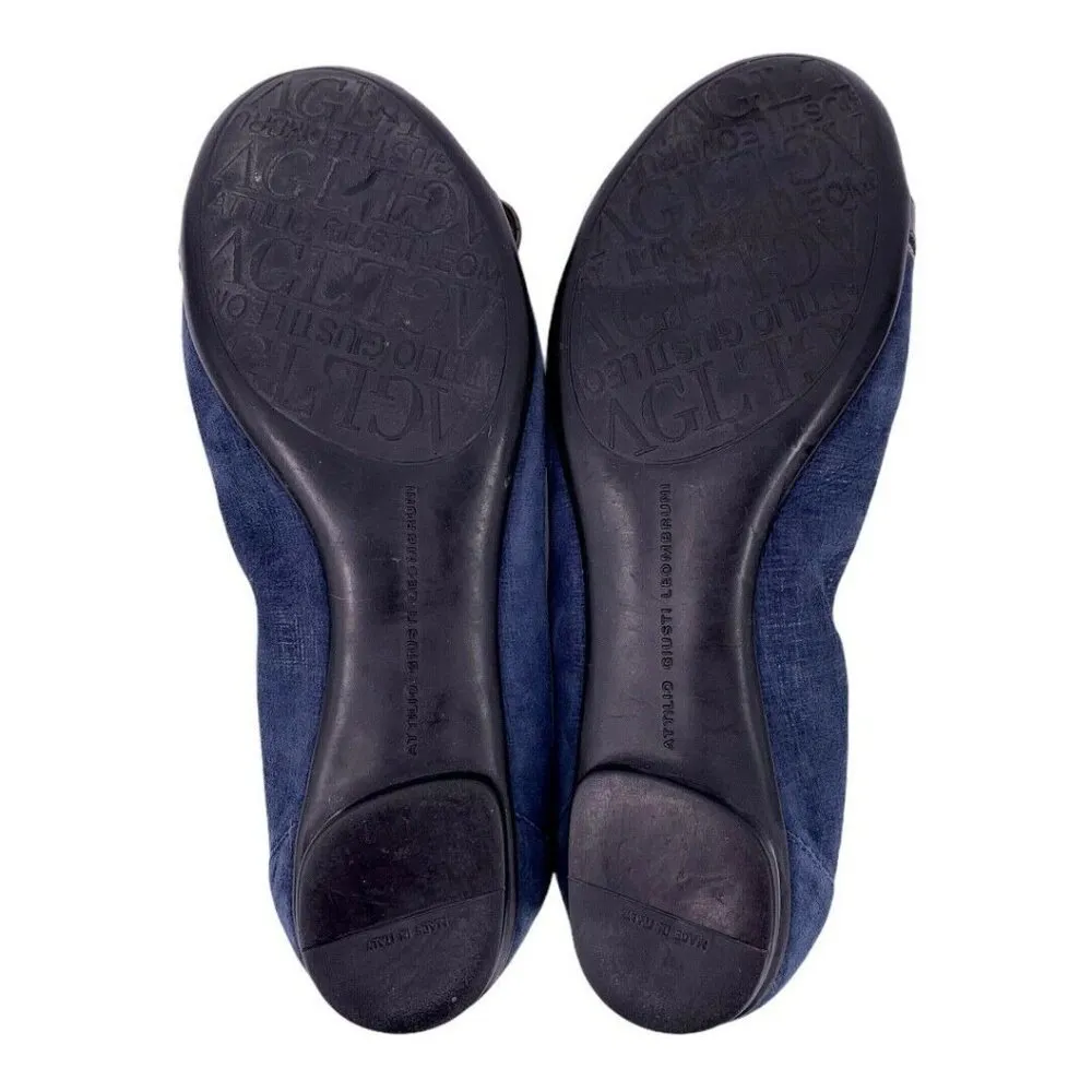 AGL Navy Suede and Mock Croc Cap Toe Flats 36.5 Blue Size 6.5 - Image 10