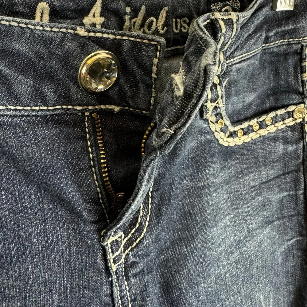 L.A. Idol USA Medium Wash Low Rise Embellished Studded Straight Leg Jeans Size 3 Blue - Image 5
