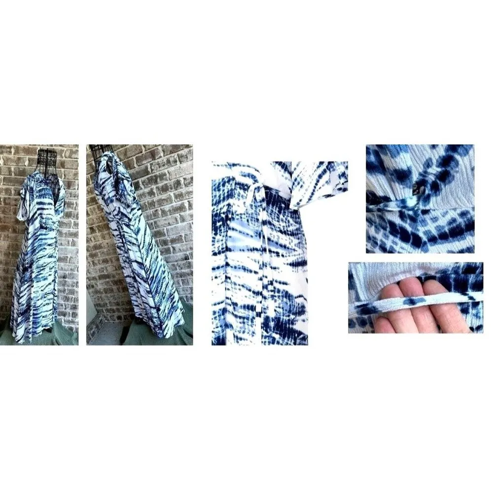Torrid Blue Tie Dye Gauze Cold Shoulder Wrap Midi Dress 1X  Swimsuit Cov… - Image 8