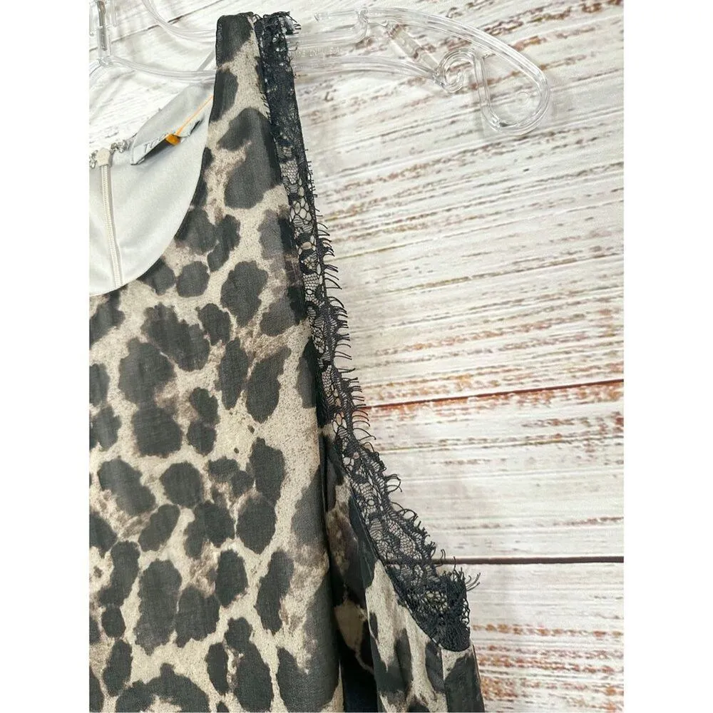 Tobi Women's Leopard Print Sleeveless Lace Trim Dress Black Brown Size Medium - Image 5
