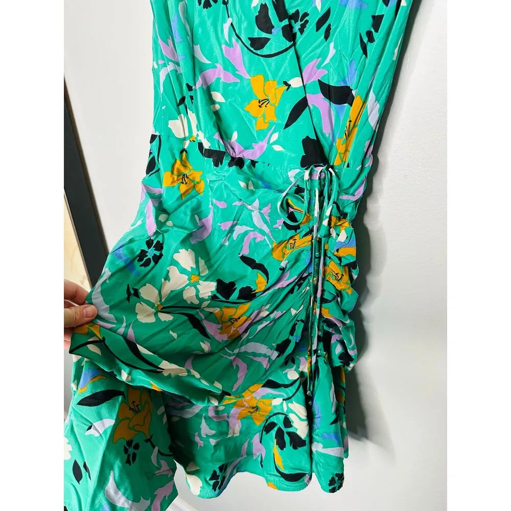 VERONICA BEARD Green Floral Printed Silk Ruched Ruffled Maria Dress Size 4 - Image 13