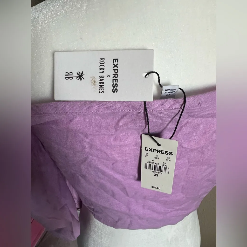 Express Linen Tie Front Crop Top x Rocky Barnes - Image 6