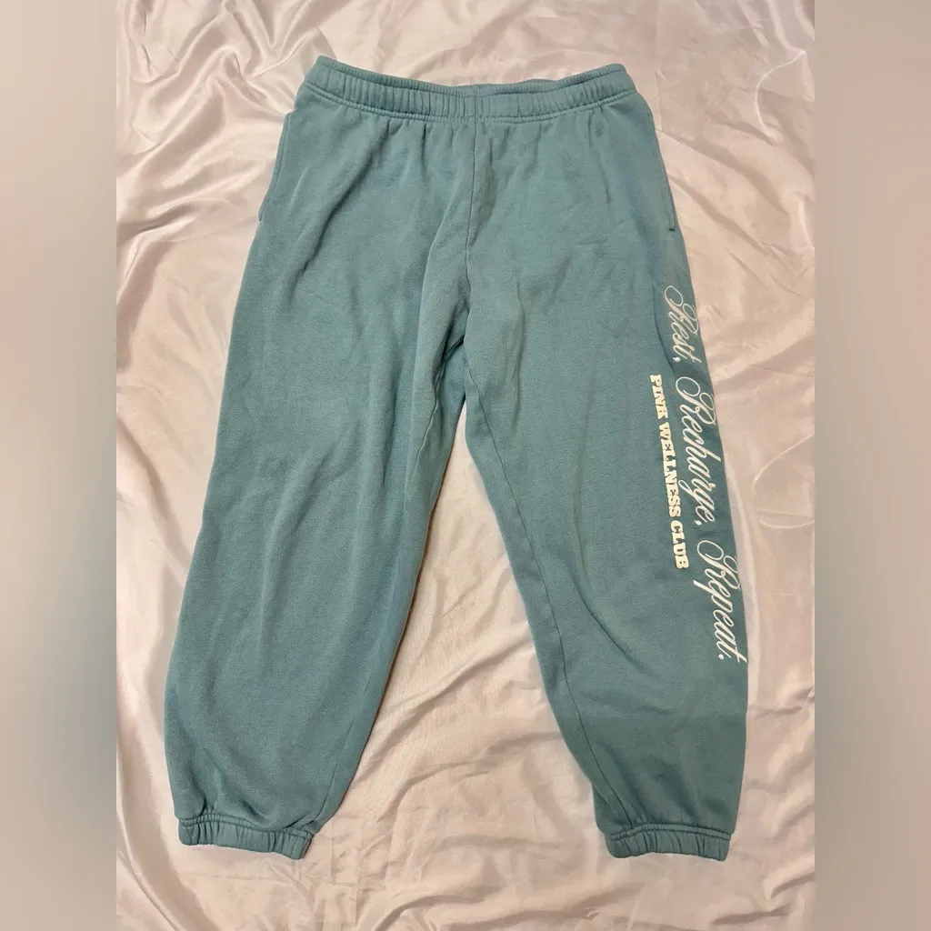 PINK wellness club teal sweat capris - Image 2