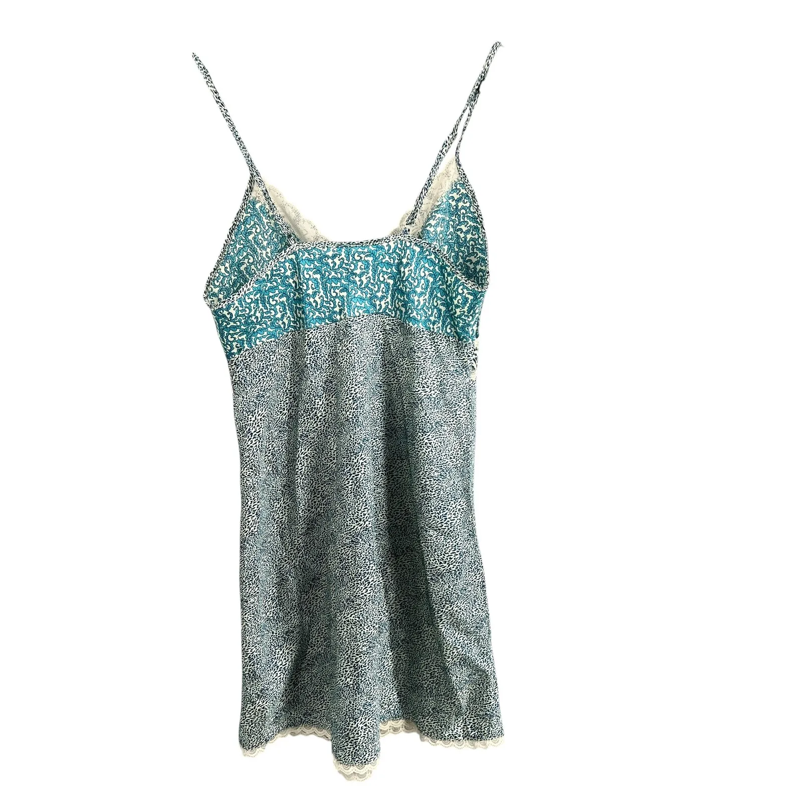 Secret Treasures Teal Floral Lace Satin Slip Dress Size L 12/14 Y2K Style - Image 3
