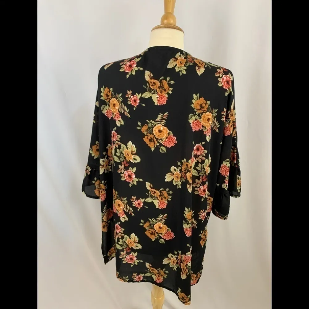 Vintage Jody California Black Floral Kimono‎ Robe Cover Up Size XL - Image 4
