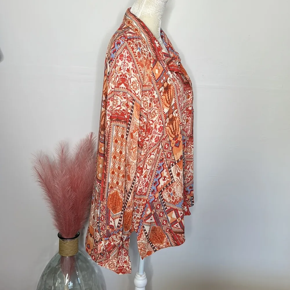 Rachel Zoe • bohemian tribal Aztec printed long balloon sleeve top - Image 37