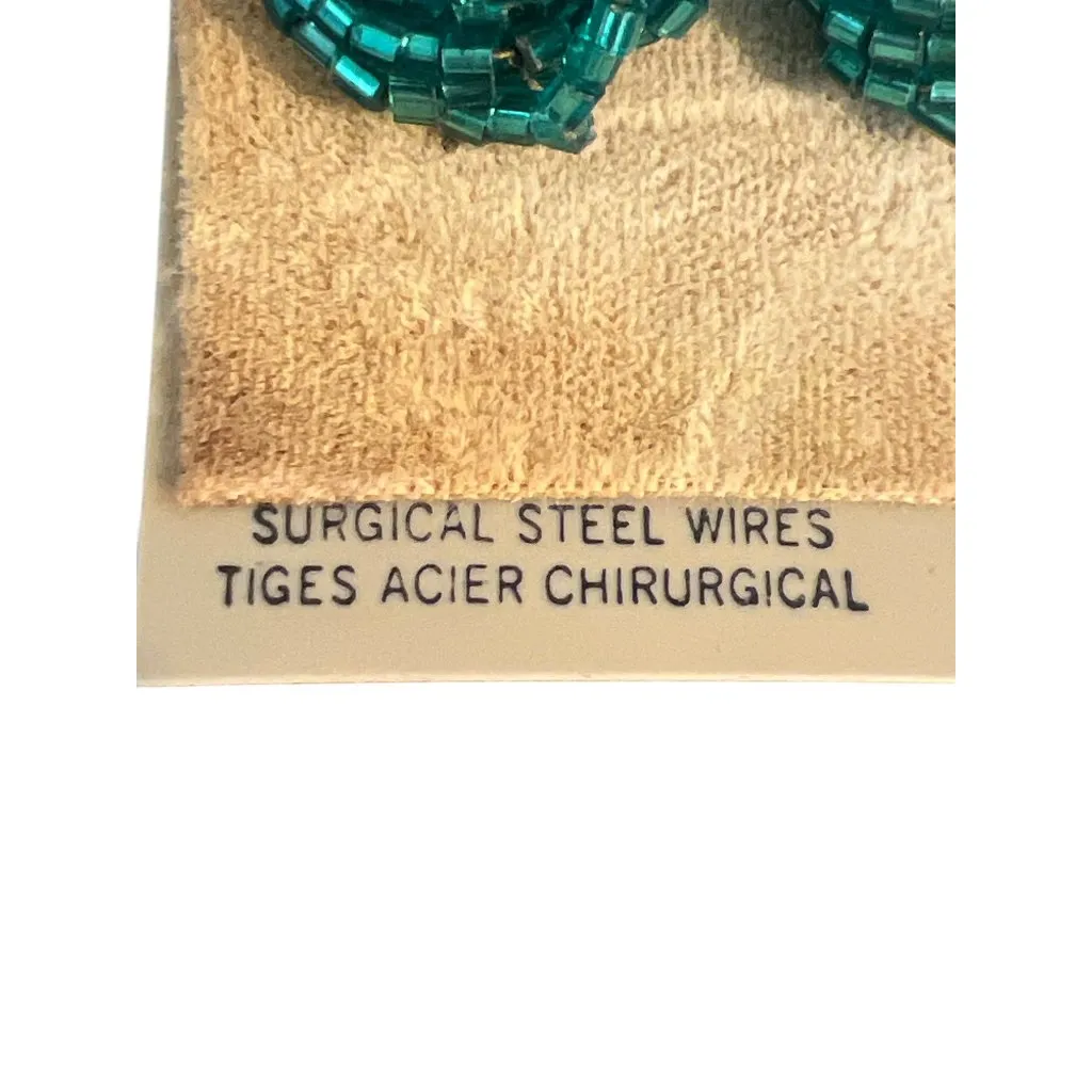 Vintage Continental Teal Beaded Earrings Surgical Steel Wire Love Knot Estate 1" - Image 4