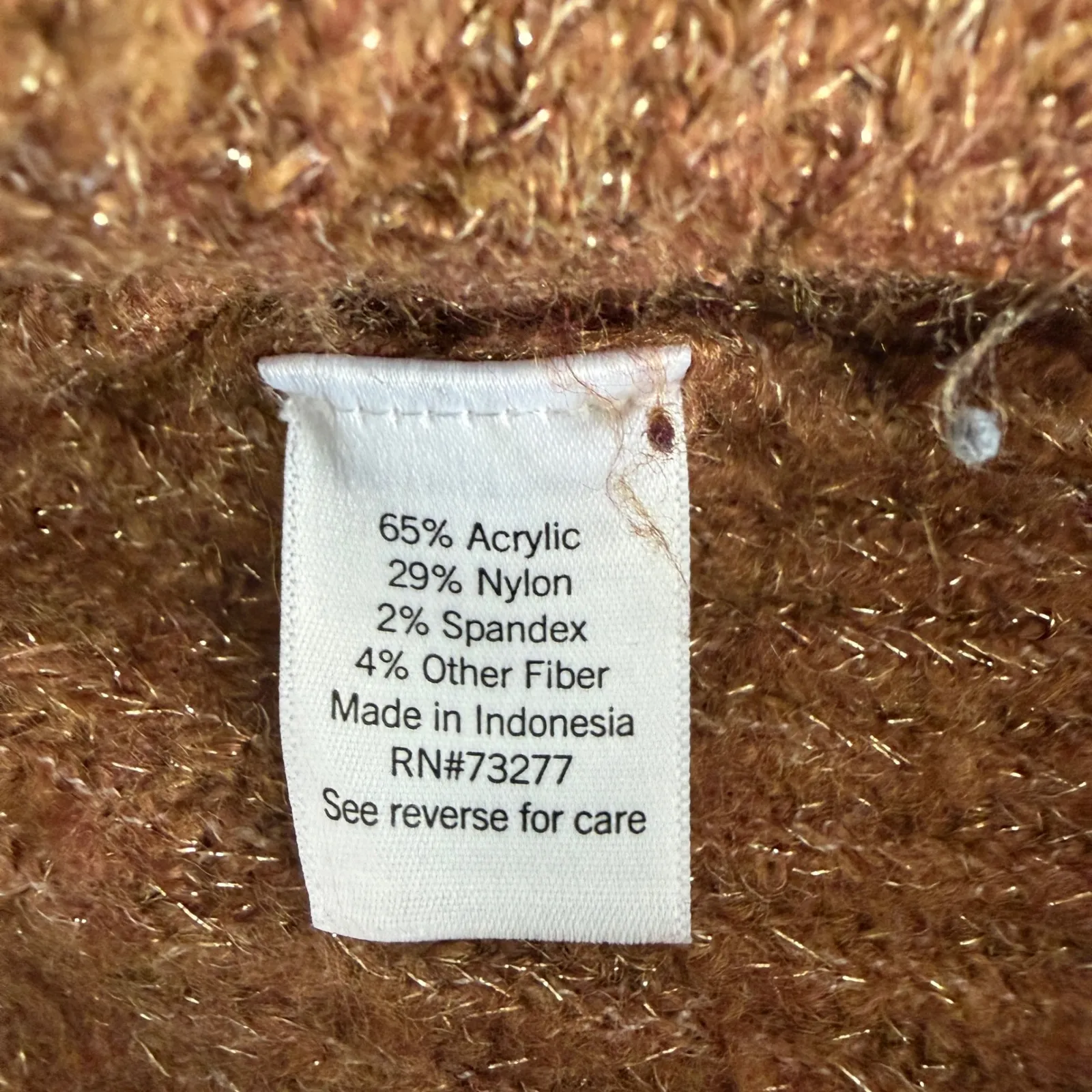 Metallic Sparkle Knit V Neck Long Sleeve Sweater Brown Womens Small Minimalist - Image 8