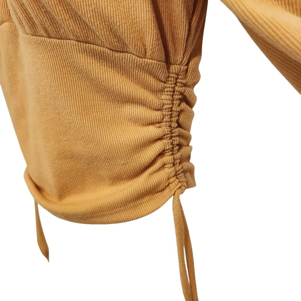 Active USA Long Sleeve Cropped Top Cinched Side Mustard Yellow Size Medium - Image 6