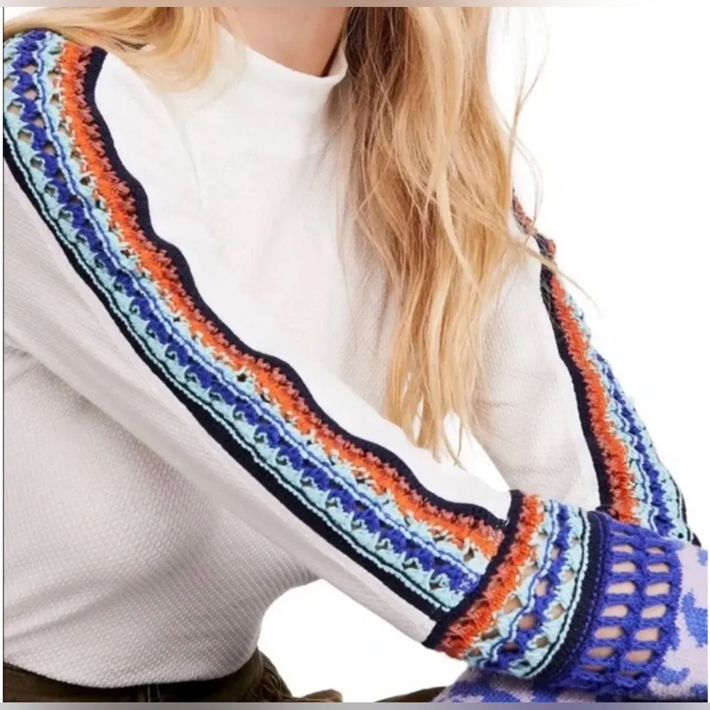 Free People Switch It Up Crochet-Trim Thermal Cuff White Top Mock Neck Size‎ XS - Image 4