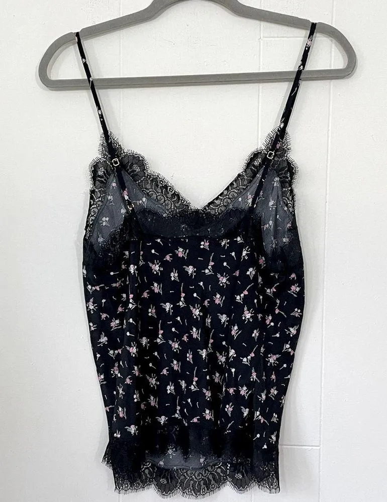 Victoria’s Secret Black Floral Camisole Lace Trim Cami Tank Top 90s Y2K ~ Size M - Image 2
