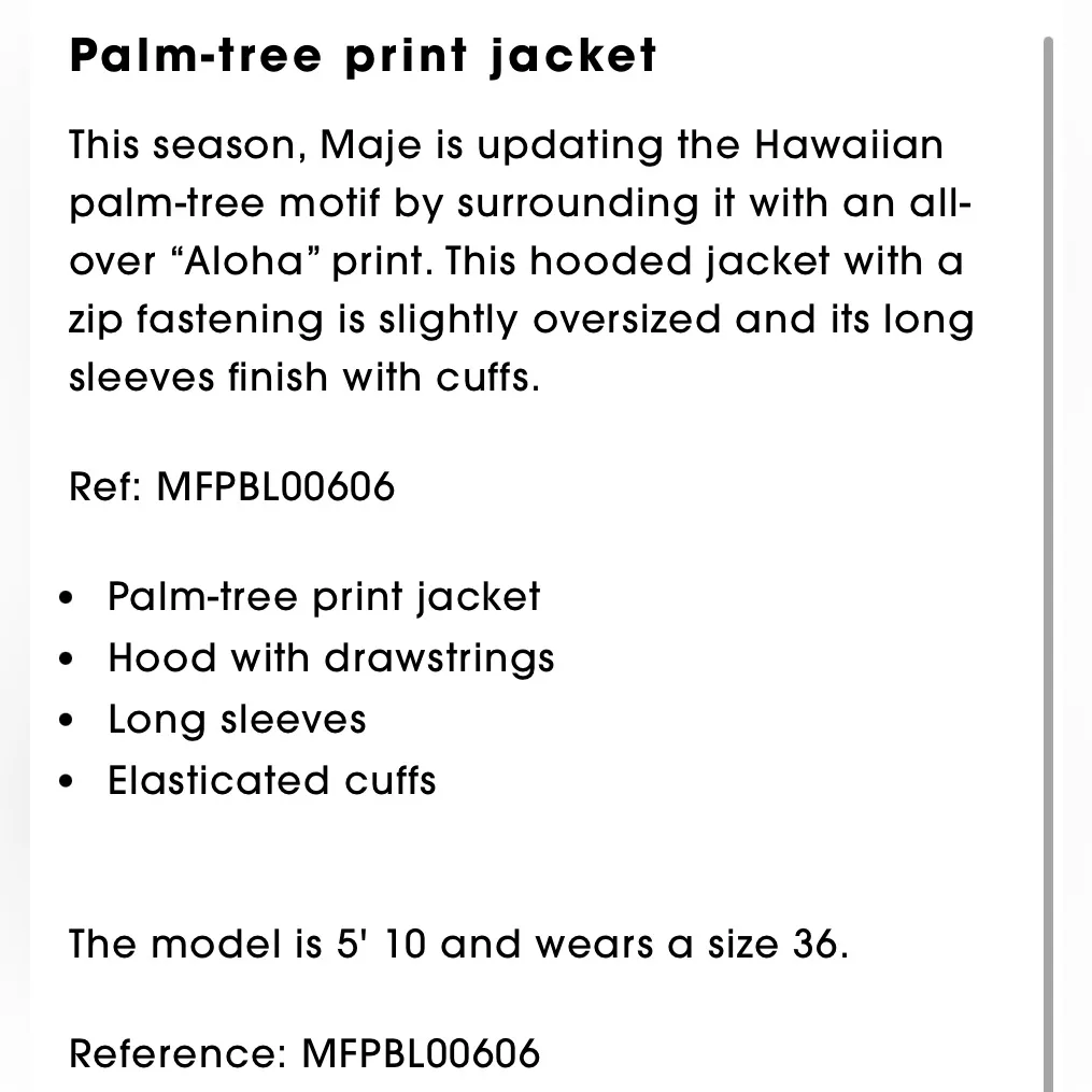 Maje Palm Tree Print Jacket Hooded Zip Front M (Size 10) NWT Elastic Waist - Image 9