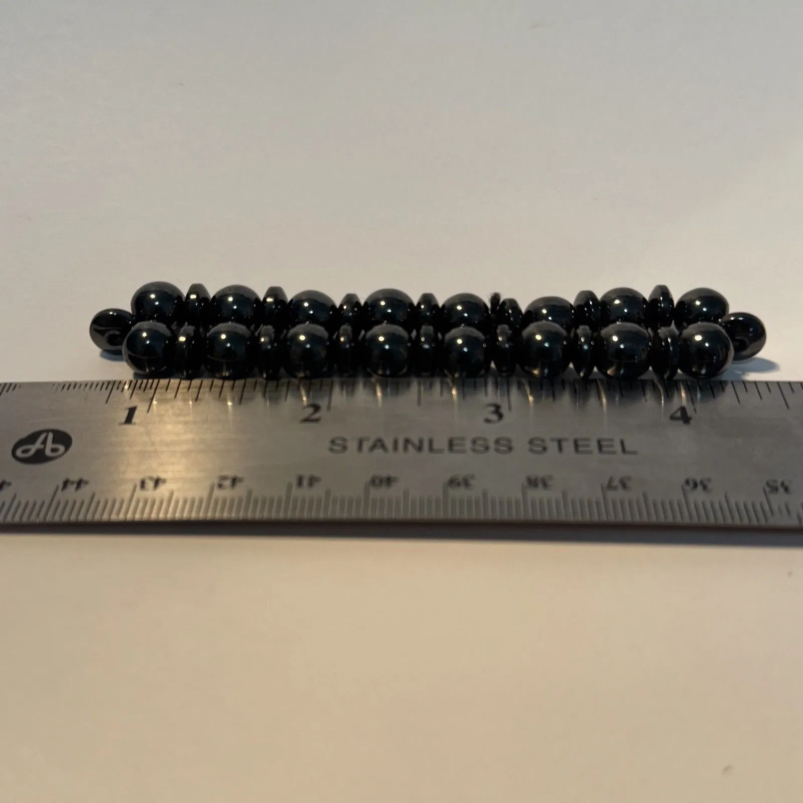 Natural Hematite Beaded Bracelets Set of 2 Stretch Elastic Stone Beads Black - Image 8