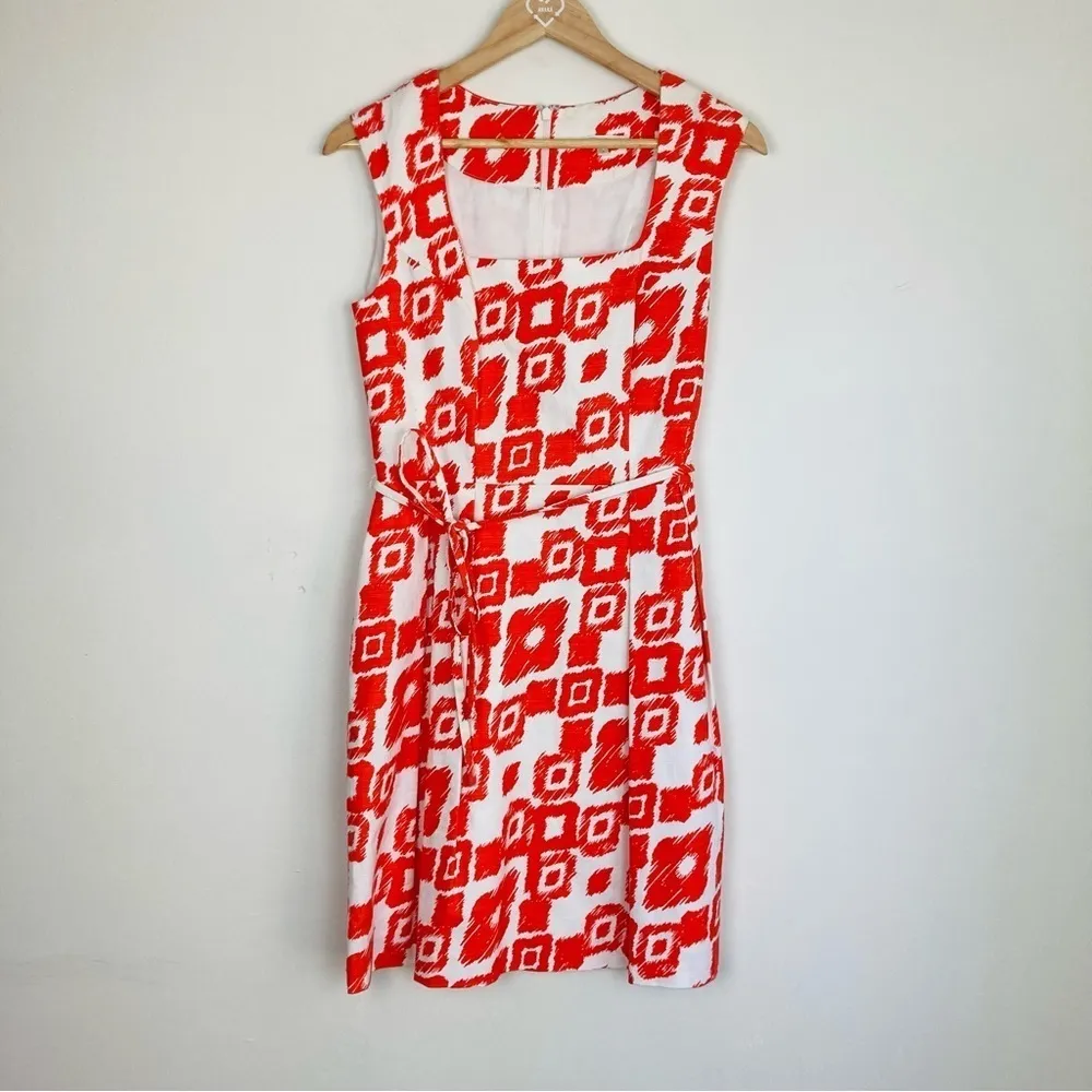 Shoshanna square neck orange and white patterned mini dress. Size 8 - Image 4
