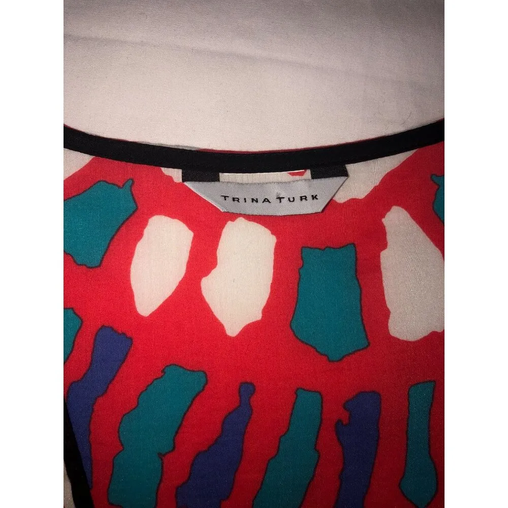 Trina Turk Yucateca Tunic Swim Cover Dress Size S Black Red Multi Short Caftan - Image 5