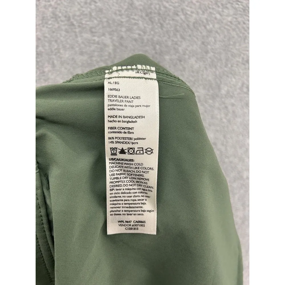 Eddie Bauer Women's Pull On Pants Solid Olive Green XL Pockets Ankle Traveler - Image 3