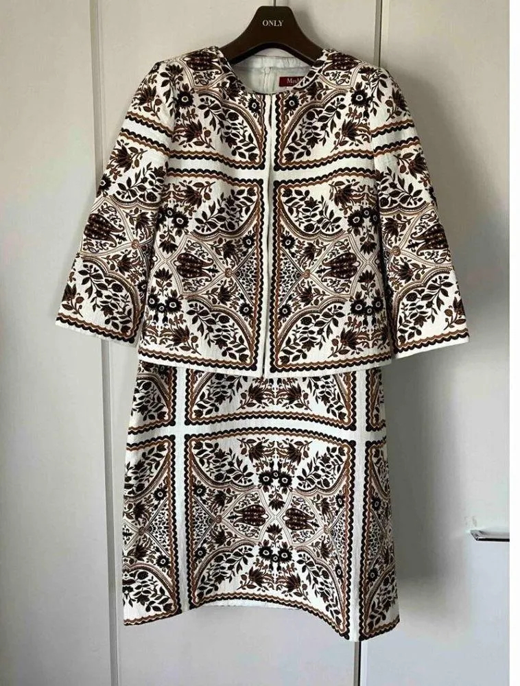 MAX MARA STUDIO Berto Suit Set (Dress+Matching Jacket) Moroccan-Tile Print US 6 - Image 8