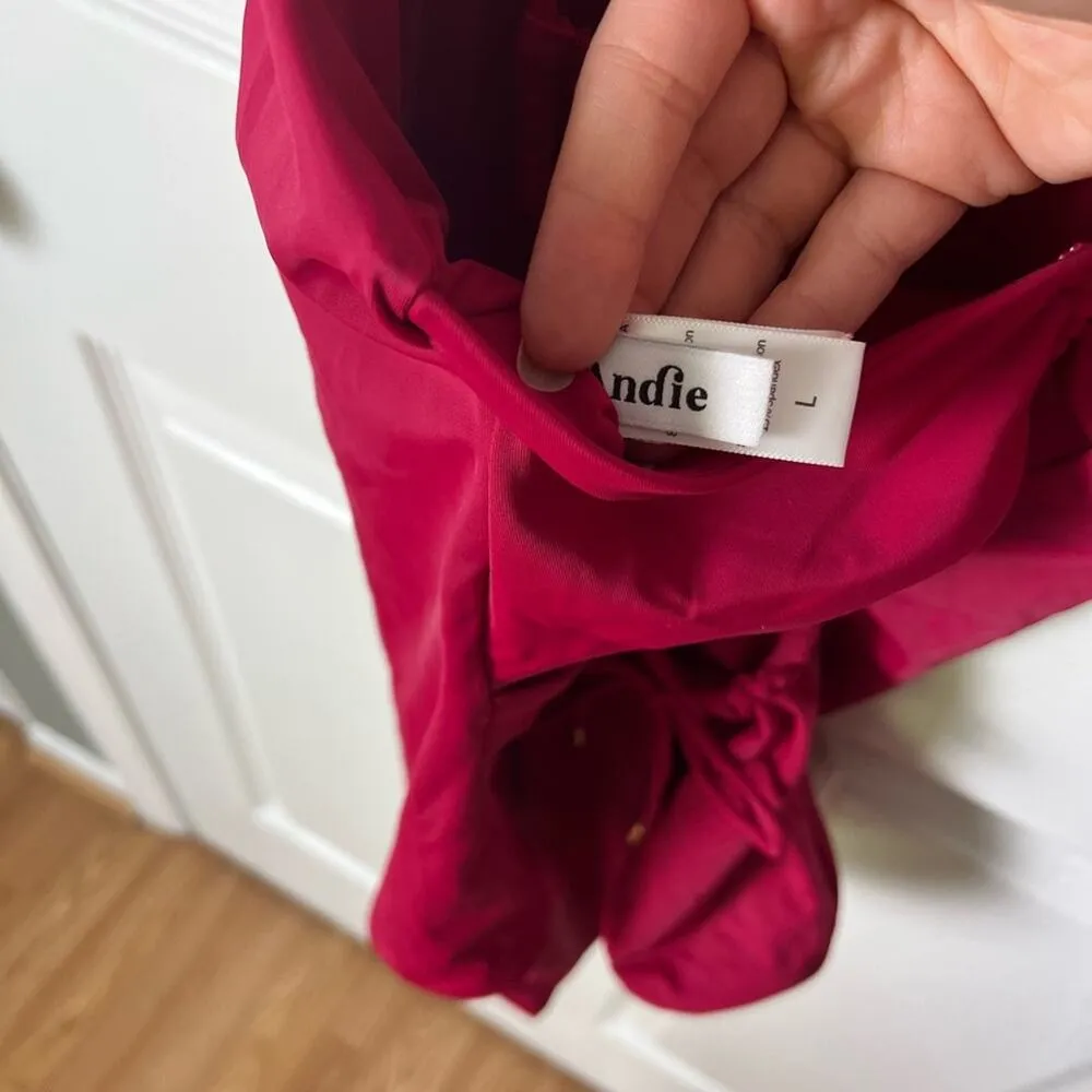 Andie NEW Pink Criss Cross Back High Neck Solid The Saidia One Piece Magenta L - Image 6