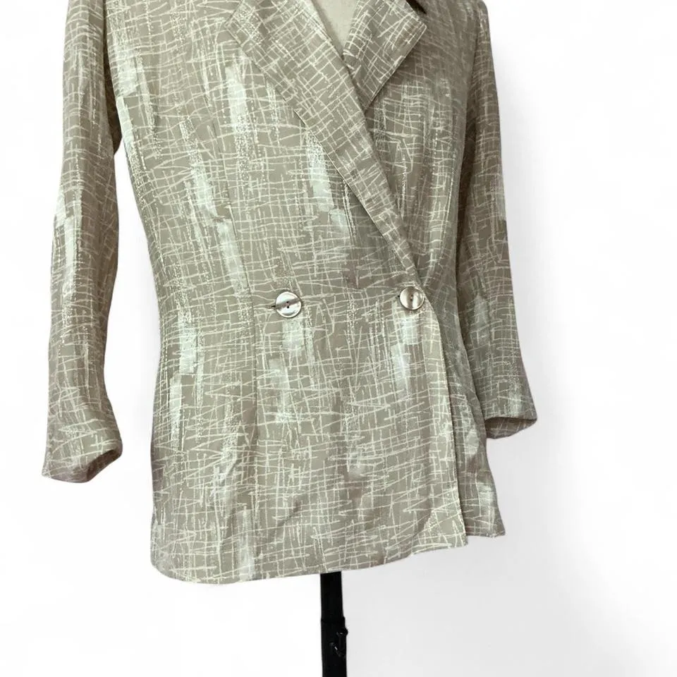 Vintage Double Breasted Blazer Jacket Neutral‎ Tones Patterned - Image 2