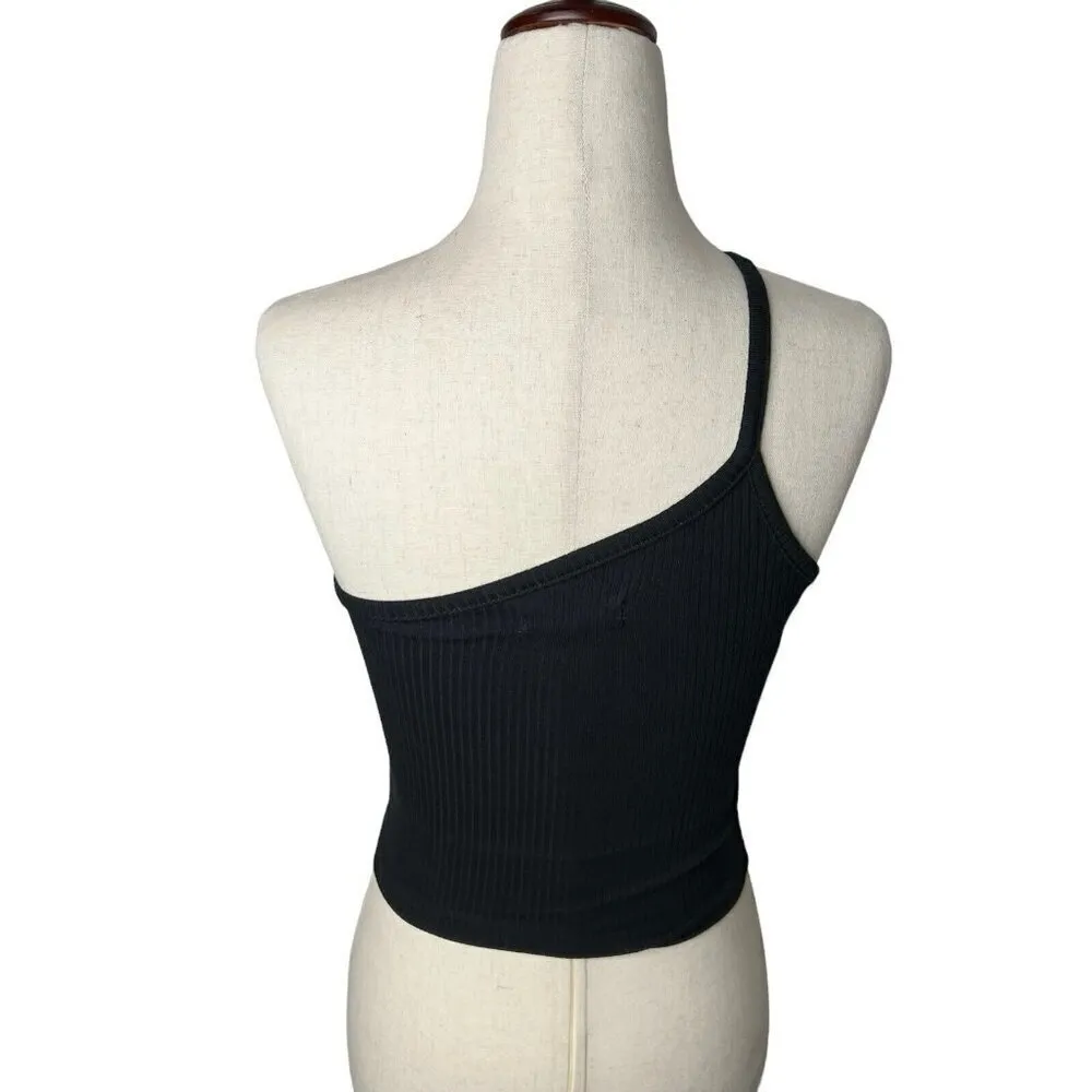 Madewell $35 One Shoulder Crop Tank in Sleekhold Black Size XL NL392 - Image 5