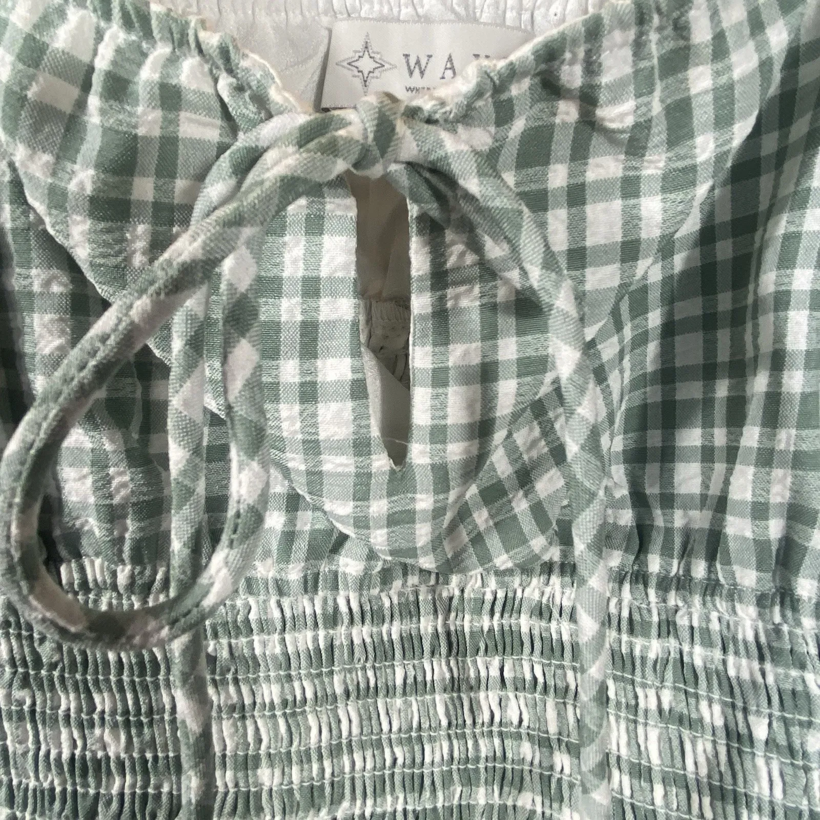 Wayf Smocked Waist Top Ruffle Sleeve Medium Farm‎ Girl Beach Summer Fun Cropped - Image 4