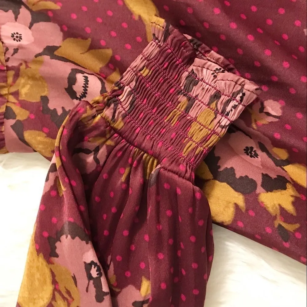 FREE PEOPLE‎ Morning Light Mini Dress Long Sleeve Floral Satin Purple Size 0 New - Image 10