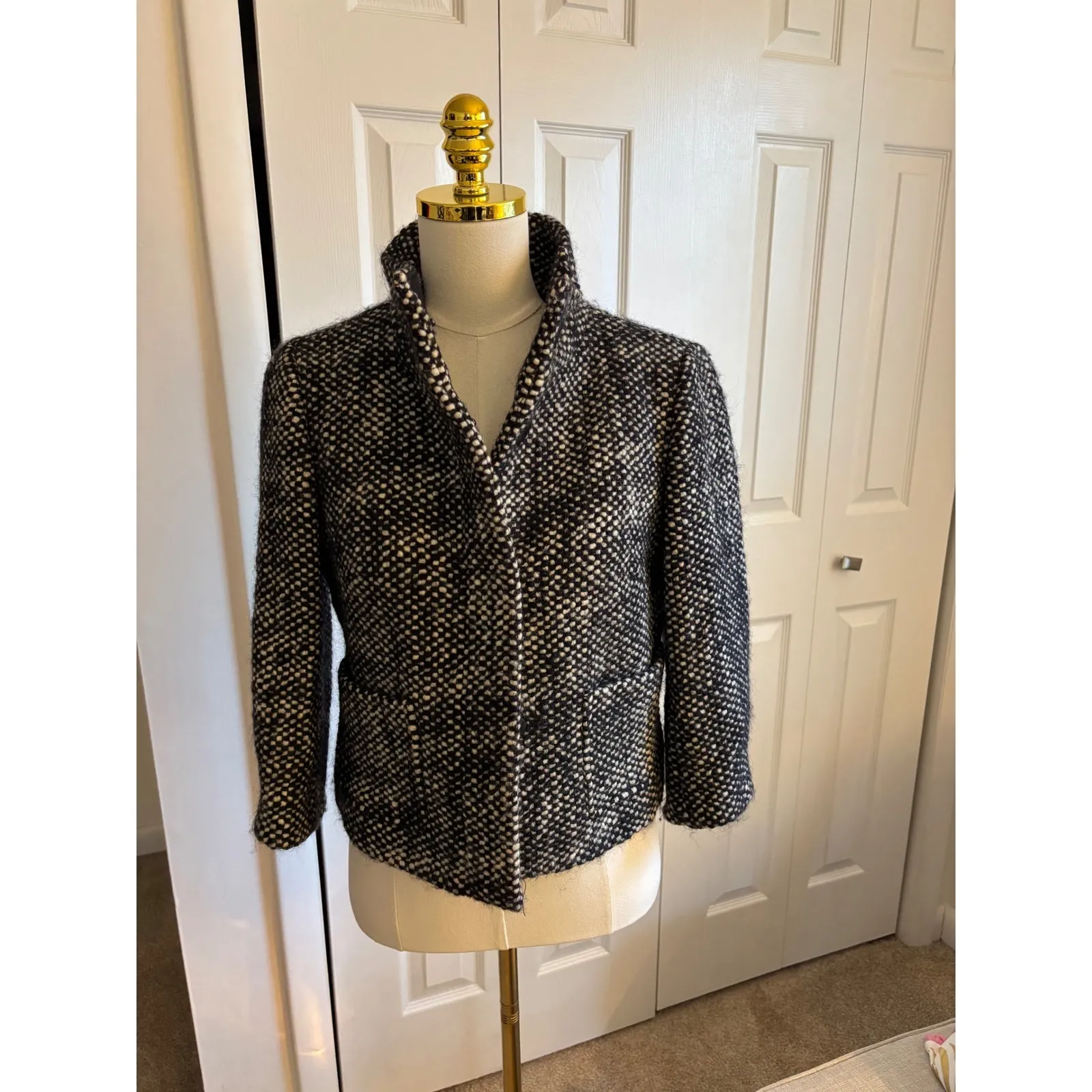 LOFT Black & White Tweed Jacket Coat Size Medium Petite MP - Image 9